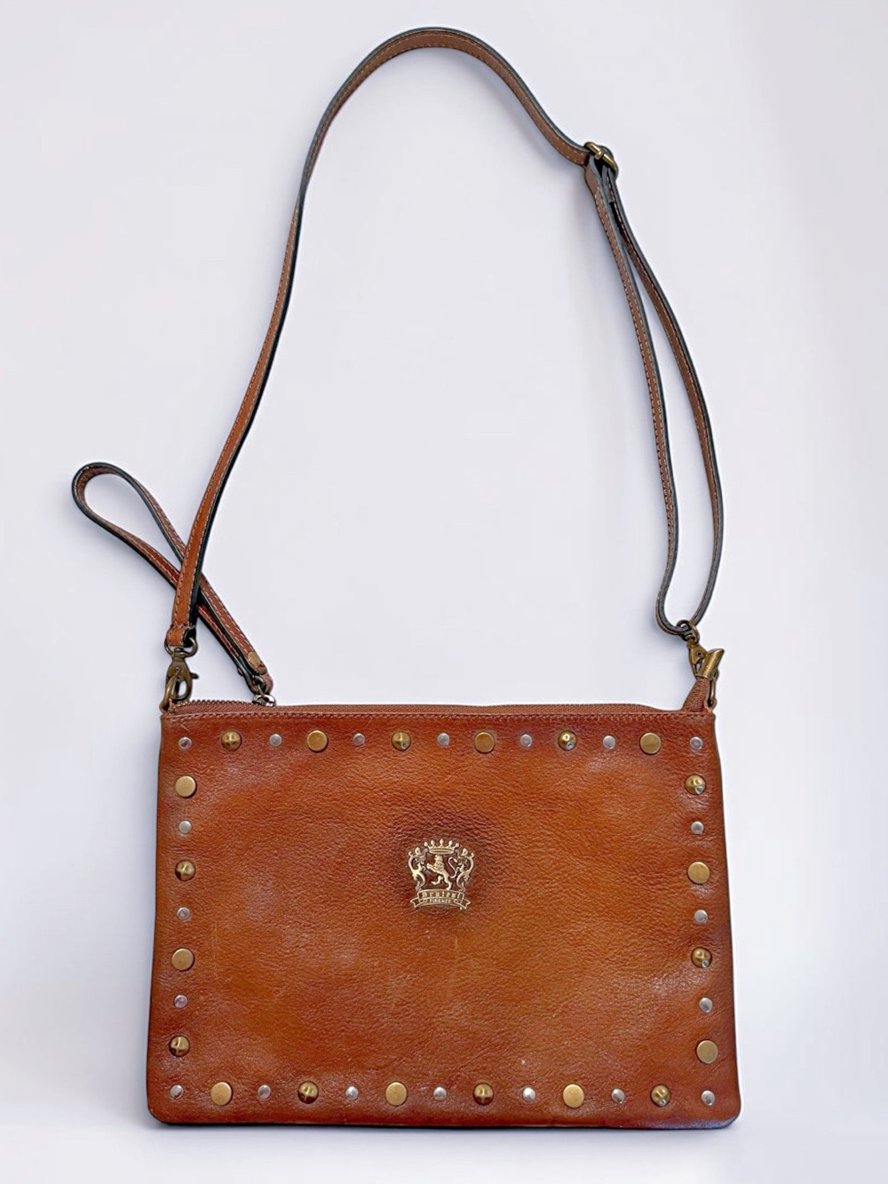 PRATESI Made In Italy Studded Leather Convertible Wristlet Crossbody Handbag